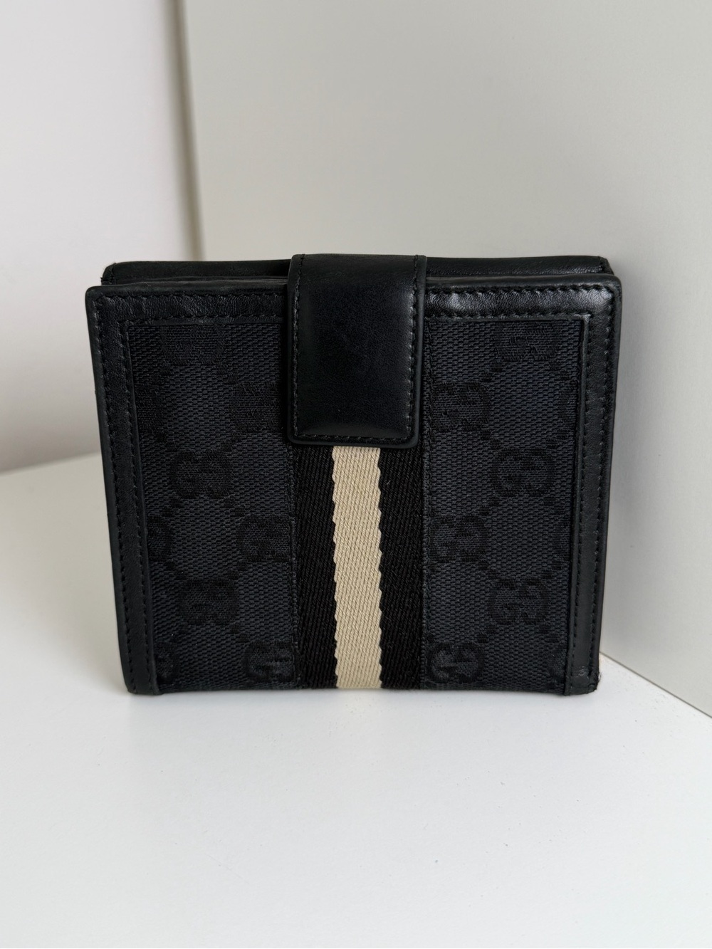 AUTHENTIC GUCCI BLACK GG CANVAS WEB COMPACT WALLET - Picture 13 of 13